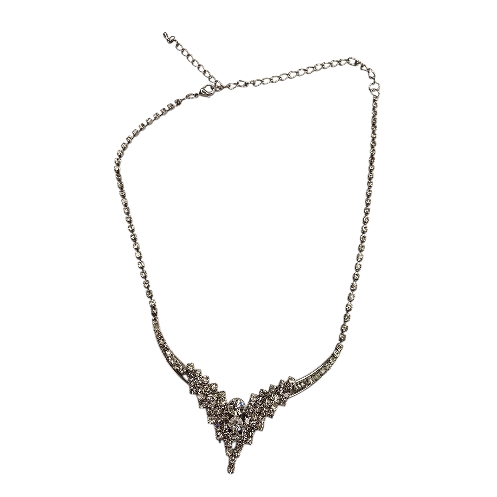 Silver Tone V Rhinestone Necklace